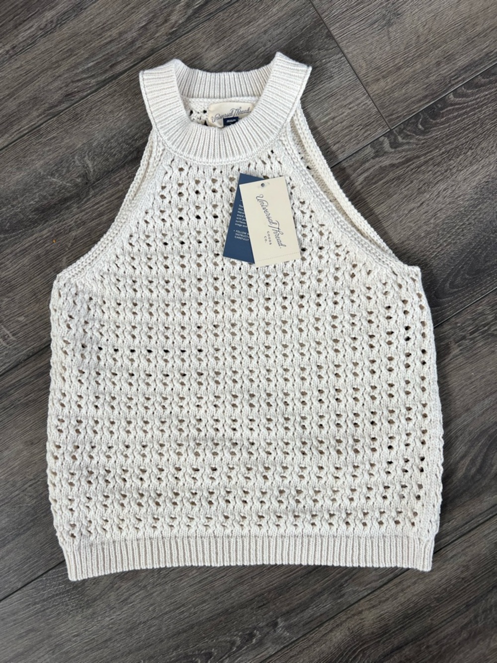 Universal Thread Crochet Tank Cream Sweater Open-Knit Halter Tank Top Sleeveless